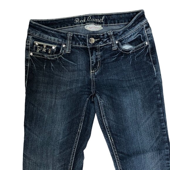 Red Camel Jeans Juniors 9 Bling Low Rise Distressed Embellished Bling Womens Pan - Picture 15 of 16